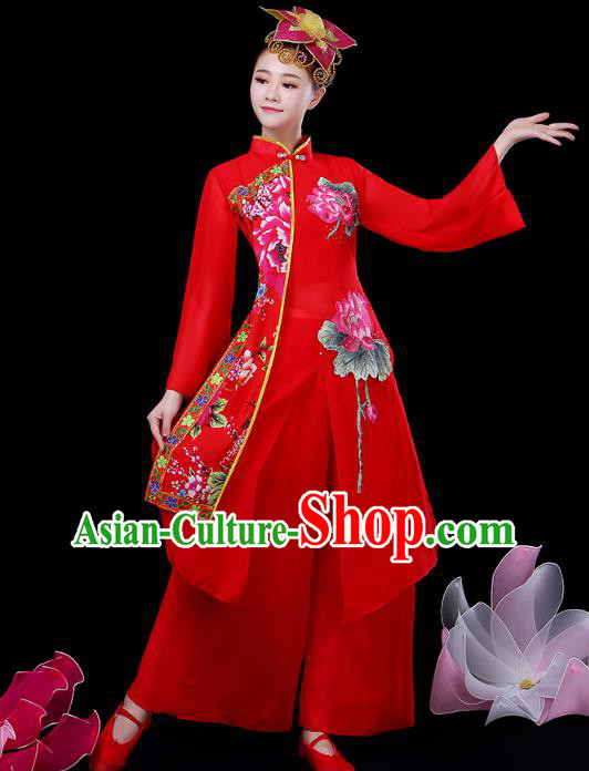 Chinese Classical Dance Clothing Umbrella Dance Red Dress Traditional Performance Outfits Chinese Classical Dance Clothing Umbrella Dance Red Dress Traditional Performance Outfits