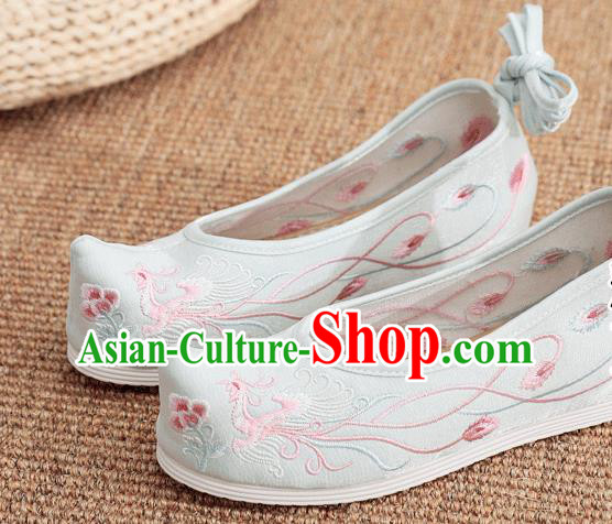 China Handmade White Bow Shoes Traditional Hanfu Shoes Embroidered Phoenix Shoes China Handmade White Bow Shoes Traditional Hanfu Shoes Embroidered Phoenix Shoes