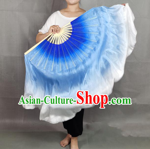 China Yangko Dance Folding Fan Blue Long Ribbon Prop Fan Classical Dance Silk Fan China Yangko Dance Folding Fan Blue Long Ribbon Prop Fan Classical Dance Silk Fan