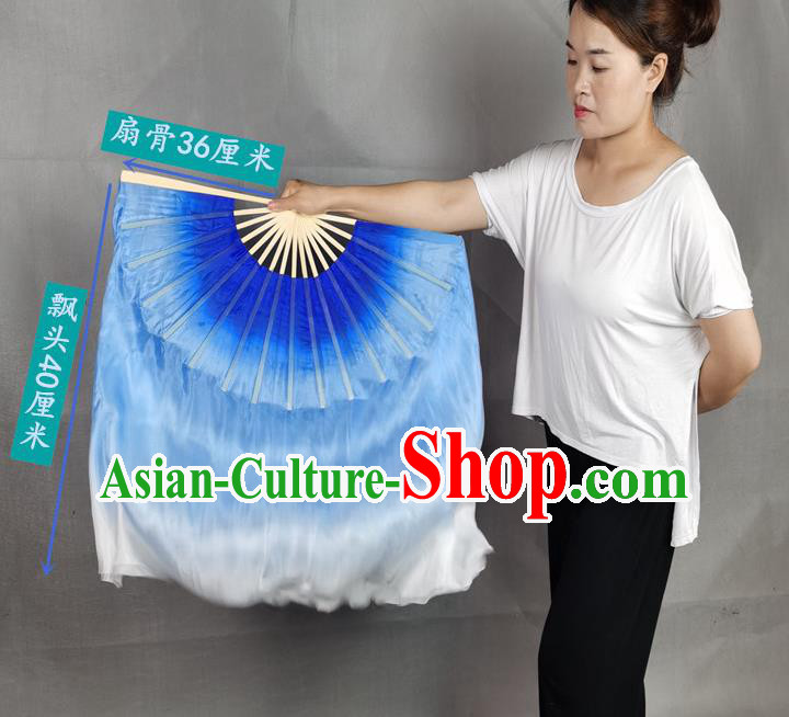 China Yangko Dance Folding Fan Blue Long Ribbon Prop Fan Classical Dance Silk Fan China Yangko Dance Folding Fan Blue Long Ribbon Prop Fan Classical Dance Silk Fan