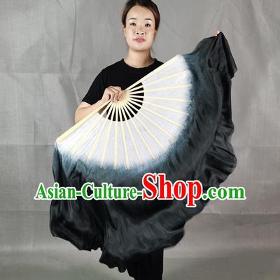 China Jiaozhou Yangko Dance Folding Fan Group Dance Gradient Black White Ribbon Fan Classical Dance Silk Fan