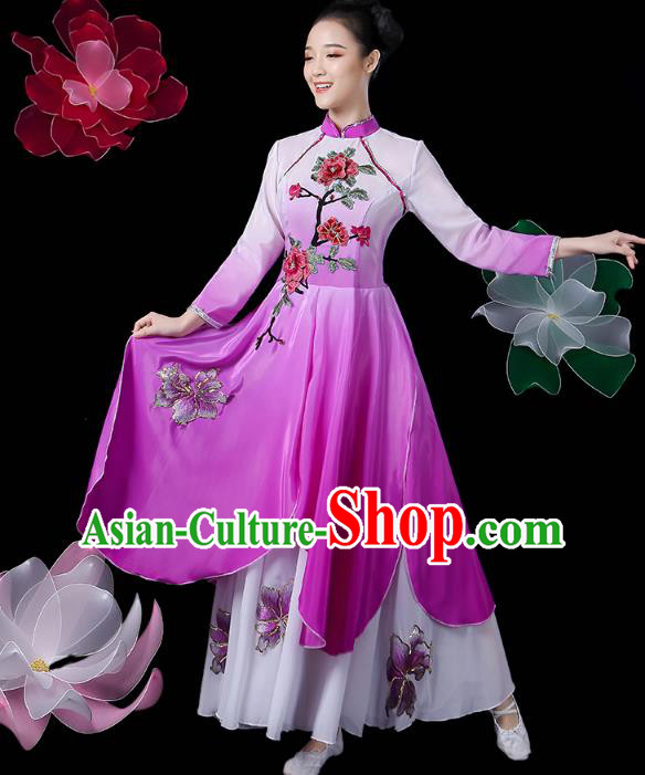 Chinese Traditional Woman Solo Dance Purple Outfits Classical Dance Clothing Umbrella Dance Dress Chinese Traditional Woman Solo Dance Purple Outfits Classical Dance Clothing Umbrella Dance Dress