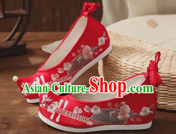 China Handmade Bride Red Bow Shoes Wedding Shoes Embroidered Lute Shoes China Handmade Bride Red Bow Shoes Wedding Shoes Embroidered Lute Shoes
