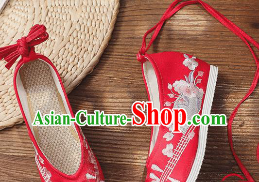 China Handmade Bride Red Bow Shoes Wedding Shoes Embroidered Lute Shoes China Handmade Bride Red Bow Shoes Wedding Shoes Embroidered Lute Shoes