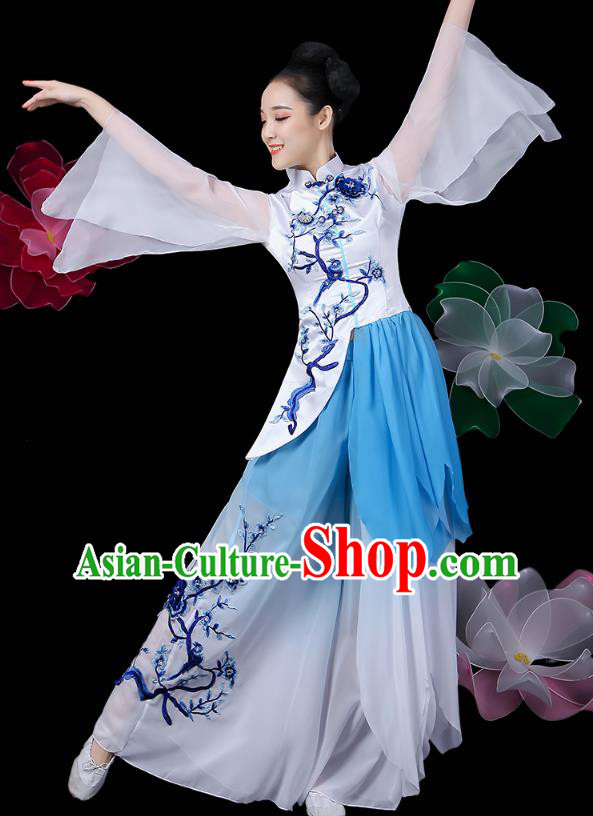 Chinese Umbrella Dance Dress Traditional Woman Solo Dance Embroidered White Outfits Classical Dance Clothing Chinese Umbrella Dance Dress Traditional Woman Solo Dance Embroidered White Outfits Classical Dance Clothing