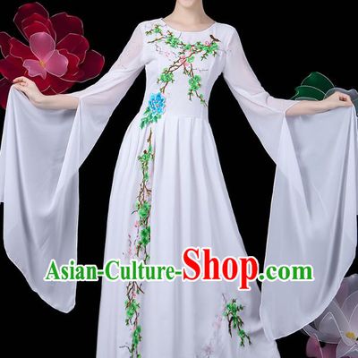 Chinese Classical Dance Clothing Umbrella Dance Embroidered White Dress Traditional Woman Solo Dance Costume
