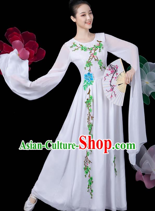 Chinese Classical Dance Clothing Umbrella Dance Embroidered White Dress Traditional Woman Solo Dance Costume