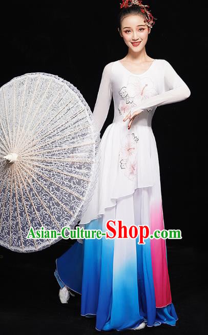 Chinese Jasmine Dance Dress Traditional Umbrella Dance Costumes Classical Dance Clothing Chinese Jasmine Dance Dress Traditional Umbrella Dance Costumes Classical Dance Clothing