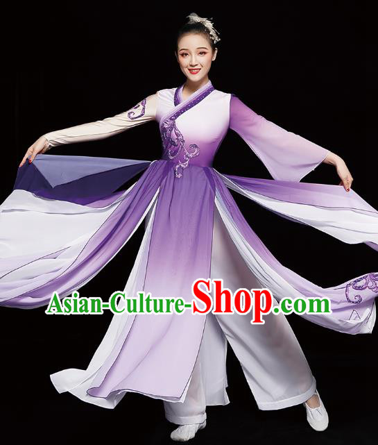 Chinese Classical Dance Clothing Jasmine Dance Purple Dress Traditional Umbrella Dance Costumes Chinese Classical Dance Clothing Jasmine Dance Purple Dress Traditional Umbrella Dance Costumes
