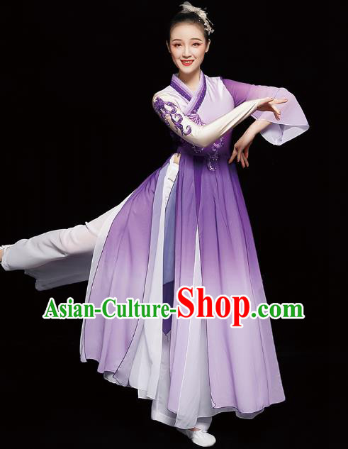 Chinese Classical Dance Clothing Jasmine Dance Purple Dress Traditional Umbrella Dance Costumes Chinese Classical Dance Clothing Jasmine Dance Purple Dress Traditional Umbrella Dance Costumes