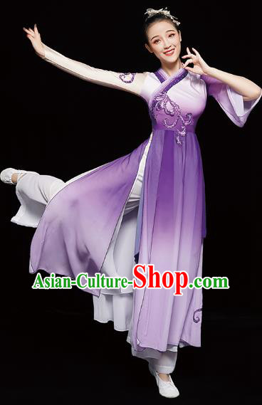 Chinese Classical Dance Clothing Jasmine Dance Purple Dress Traditional Umbrella Dance Costumes Chinese Classical Dance Clothing Jasmine Dance Purple Dress Traditional Umbrella Dance Costumes
