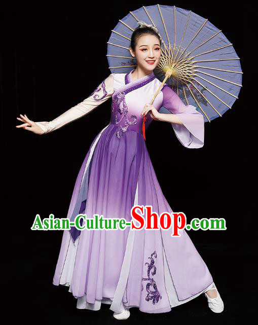 Chinese Classical Dance Clothing Jasmine Dance Purple Dress Traditional Umbrella Dance Costumes Chinese Classical Dance Clothing Jasmine Dance Purple Dress Traditional Umbrella Dance Costumes