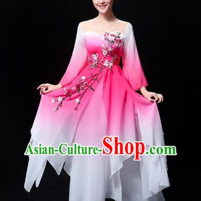 Chinese Traditional Umbrella Dance Rosy Outfits Classical Dance Clothing Jasmine Dance Dress
