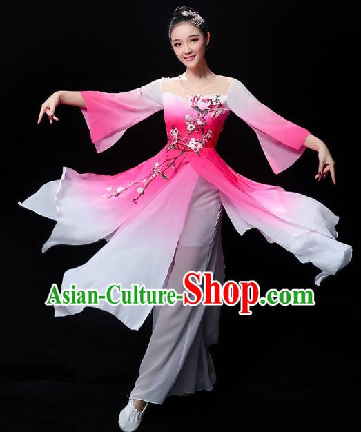 Chinese Traditional Umbrella Dance Rosy Outfits Classical Dance Clothing Jasmine Dance Dress Chinese Traditional Umbrella Dance Rosy Outfits Classical Dance Clothing Jasmine Dance Dress
