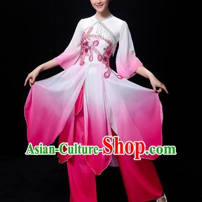 Chinese Jasmine Dance Dress Traditional Umbrella Dance Rosy Outfits Classical Dance Clothing