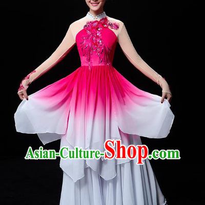 Chinese Traditional Lotus Dance Rosy Outfits Classical Dance Clothing Umbrella Dance Performance Dress