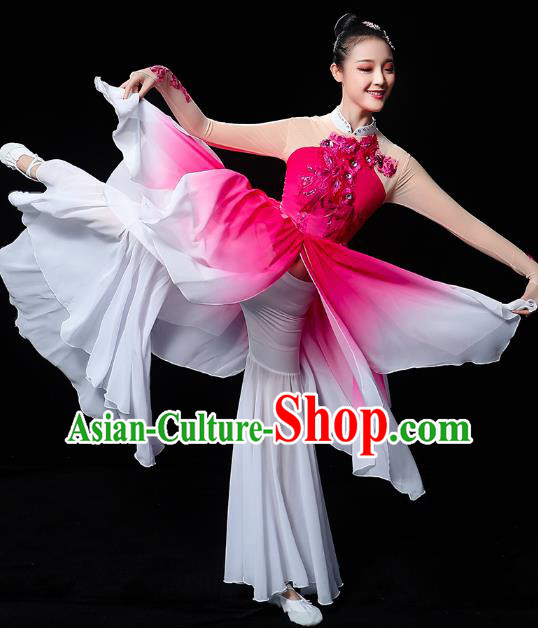Chinese Traditional Lotus Dance Rosy Outfits Classical Dance Clothing Umbrella Dance Performance Dress Chinese Traditional Lotus Dance Rosy Outfits Classical Dance Clothing Umbrella Dance Performance Dress