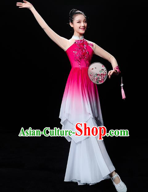 Chinese Traditional Lotus Dance Rosy Outfits Classical Dance Clothing Umbrella Dance Performance Dress Chinese Traditional Lotus Dance Rosy Outfits Classical Dance Clothing Umbrella Dance Performance Dress