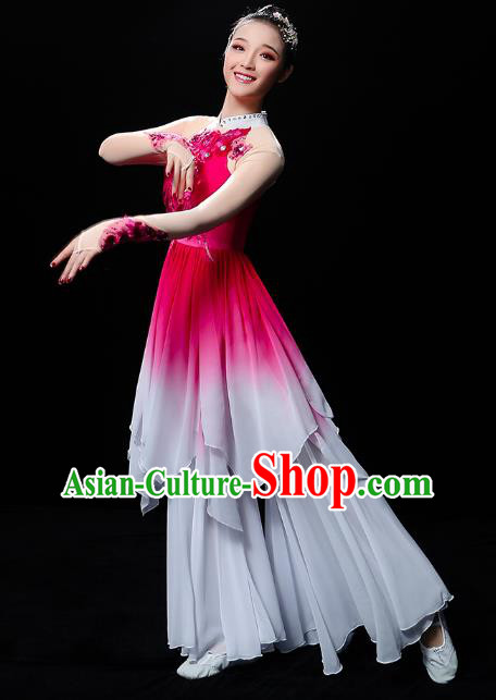 Chinese Traditional Lotus Dance Rosy Outfits Classical Dance Clothing Umbrella Dance Performance Dress Chinese Traditional Lotus Dance Rosy Outfits Classical Dance Clothing Umbrella Dance Performance Dress