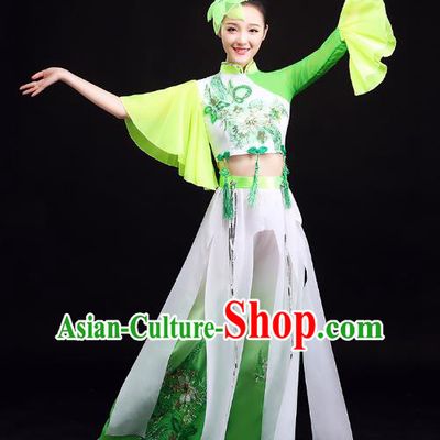 China Yangko Dance Mandarin Sleeve Green Uniforms Folk Dance Clothing Fan Dance Group Dance Costume