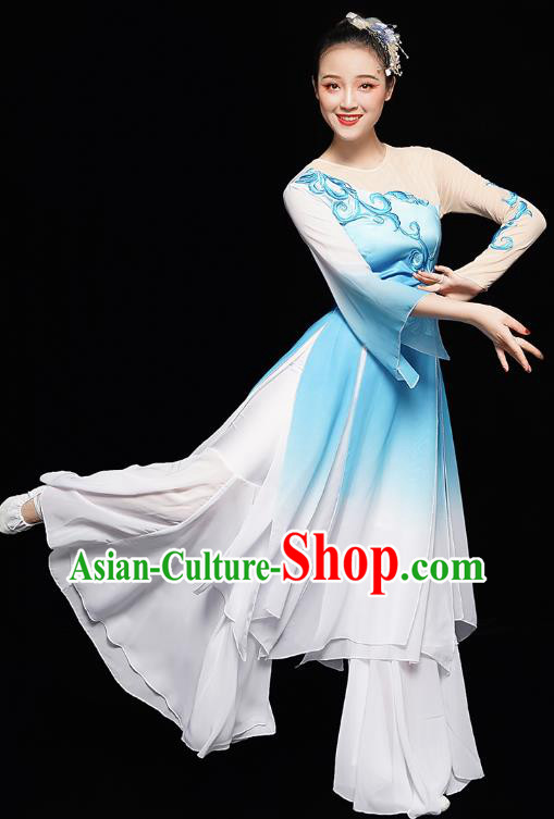 Chinese Fan Dance Blue Dress Traditional Umbrella Dance Costumes Classical Dance Clothing Chinese Fan Dance Blue Dress Traditional Umbrella Dance Costumes Classical Dance Clothing