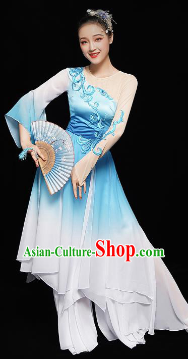 Chinese Fan Dance Blue Dress Traditional Umbrella Dance Costumes Classical Dance Clothing Chinese Fan Dance Blue Dress Traditional Umbrella Dance Costumes Classical Dance Clothing