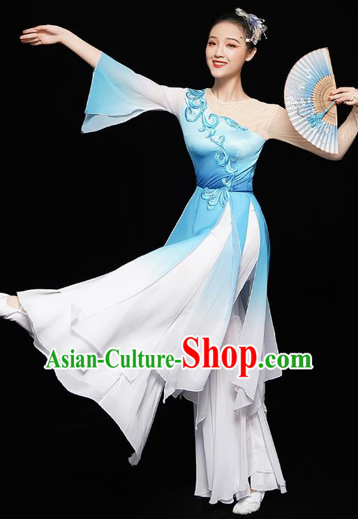 Chinese Fan Dance Blue Dress Traditional Umbrella Dance Costumes Classical Dance Clothing Chinese Fan Dance Blue Dress Traditional Umbrella Dance Costumes Classical Dance Clothing