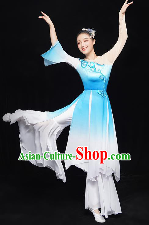 Chinese Fan Dance Blue Dress Traditional Umbrella Dance Costumes Classical Dance Clothing Chinese Fan Dance Blue Dress Traditional Umbrella Dance Costumes Classical Dance Clothing