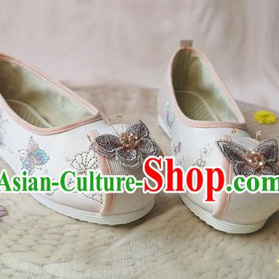 Chinese Classical Hanfu Butterfly Shoes National Folk Dance Shoes Traditional Embroidered Pink Cloth Shoes