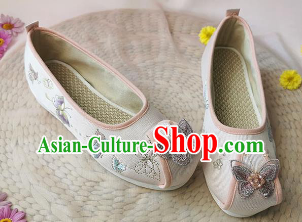 Chinese National Winter Wedge Heel Shoes Traditional Embroidered Beige Satin Shoes Classical Hanfu Shoes Chinese National Winter Wedge Heel Shoes Traditional Embroidered Beige Satin Shoes Classical Hanfu Shoes
