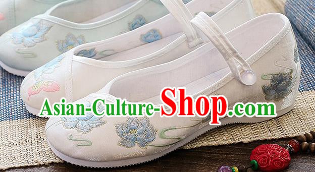 Chinese Embroidered Lotus White Shoes National Woman Shoes Traditional Classical Dance Shoes Chinese Embroidered Lotus White Shoes National Woman Shoes Traditional Classical Dance Shoes