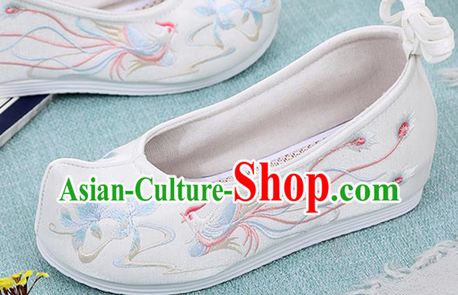 China Ancient Princess Hanfu Shoes Classical Dance Bow Shoes Embroidered Phoenix White Cloth Shoes China Ancient Princess Hanfu Shoes Classical Dance Bow Shoes Embroidered Phoenix White Cloth Shoes