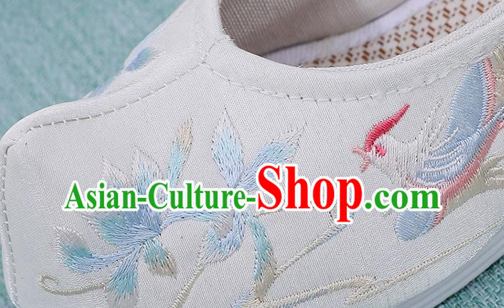 China Ancient Princess Hanfu Shoes Classical Dance Bow Shoes Embroidered Phoenix White Cloth Shoes China Ancient Princess Hanfu Shoes Classical Dance Bow Shoes Embroidered Phoenix White Cloth Shoes