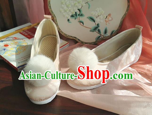 China Ancient Princess Shoes Traditional Hanfu Shoes Handmade Ming Dynasty Champagne Satin Shoes China Ancient Princess Shoes Traditional Hanfu Shoes Handmade Ming Dynasty Champagne Satin Shoes