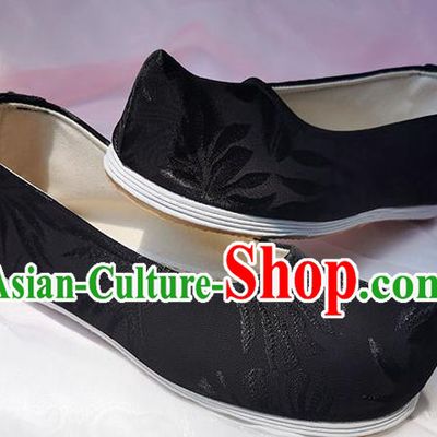 Chinese Traditional Ming Dynasty Scholar Shoes Black Cloth Bow Shoes Ancient Swordsman Shoes