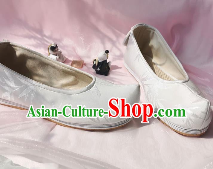 Chinese Ancient Swordsman Shoes Traditional Ming Dynasty Scholar Shoes White Cloth Bow Shoes Chinese Ancient Swordsman Shoes Traditional Ming Dynasty Scholar Shoes White Cloth Bow Shoes