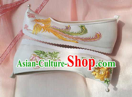 China Traditional Ming Dynasty Hanfu Shoes Ancient Princess White Shoes Classical Embroidered Phoenix Shoes China Traditional Ming Dynasty Hanfu Shoes Ancient Princess White Shoes Classical Embroidered Phoenix Shoes