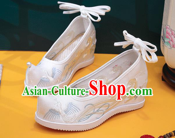 China Handmade Folk Dance Wedge Shoes Embroidered Phoenix Shoes Traditional Hanfu White Satin Shoes China Handmade Folk Dance Wedge Shoes Embroidered Phoenix Shoes Traditional Hanfu White Satin Shoes