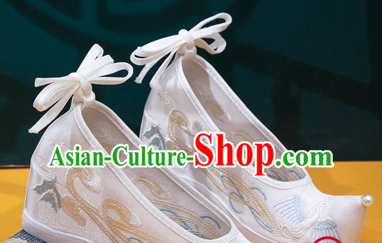 China Handmade Folk Dance Wedge Shoes Embroidered Phoenix Shoes Traditional Hanfu White Satin Shoes China Handmade Folk Dance Wedge Shoes Embroidered Phoenix Shoes Traditional Hanfu White Satin Shoes