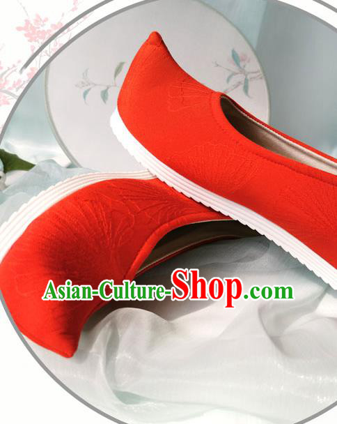 China Classical Red Cloth Shoes Traditional Ming Dynasty Wedding Shoes Ancient Bride Hanfu Shoes China Classical Red Cloth Shoes Traditional Ming Dynasty Wedding Shoes Ancient Bride Hanfu Shoes