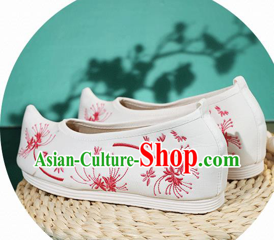 China Traditional Ming Dynasty Hanfu Shoes Princess Shoes Classical Embroidered Red Dandelion Shoes China Traditional Ming Dynasty Hanfu Shoes Princess Shoes Classical Embroidered Red Dandelion Shoes