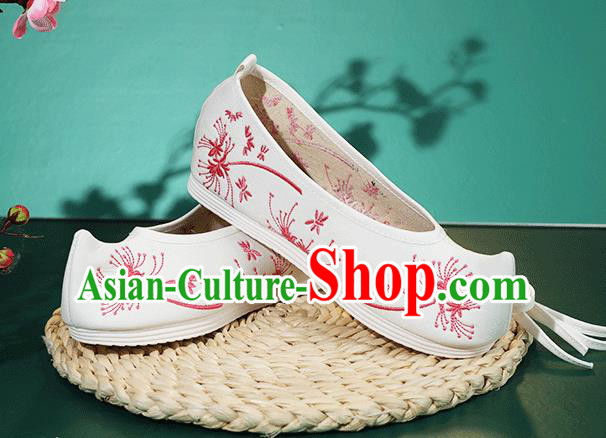 China Traditional Ming Dynasty Hanfu Shoes Princess Shoes Classical Embroidered Red Dandelion Shoes China Traditional Ming Dynasty Hanfu Shoes Princess Shoes Classical Embroidered Red Dandelion Shoes