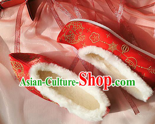 China Classical Xiuhe Wedding Shoes Traditional Hanfu Red Embroidered Shoes Ancient Bride Shoes China Classical Xiuhe Wedding Shoes Traditional Hanfu Red Embroidered Shoes Ancient Bride Shoes