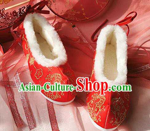 China Classical Xiuhe Wedding Shoes Traditional Hanfu Red Embroidered Shoes Ancient Bride Shoes China Classical Xiuhe Wedding Shoes Traditional Hanfu Red Embroidered Shoes Ancient Bride Shoes