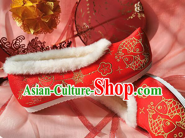 China Classical Xiuhe Wedding Shoes Traditional Hanfu Red Embroidered Shoes Ancient Bride Shoes China Classical Xiuhe Wedding Shoes Traditional Hanfu Red Embroidered Shoes Ancient Bride Shoes