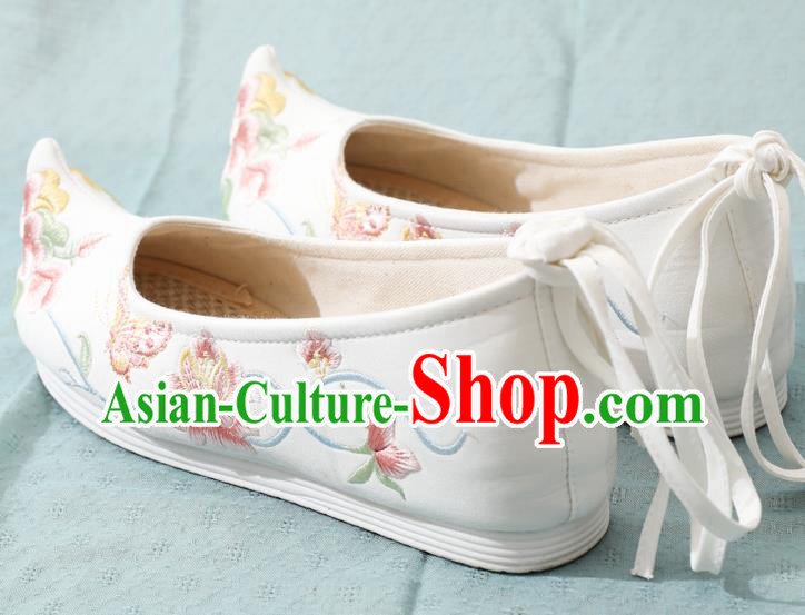 China Ancient Ming Dynasty Princess Shoes Traditional Hanfu Bow Shoes Embroidery Peony Butterfly Shoes China Ancient Ming Dynasty Princess Shoes Traditional Hanfu Bow Shoes Embroidery Peony Butterfly Shoes