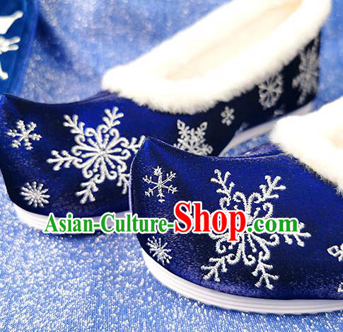 China Traditional Hanfu Embroidered Snowflake Shoes Ancient Princess Shoes Classical Royalblue Cloth Shoes China Traditional Hanfu Embroidered Snowflake Shoes Ancient Princess Shoes Classical Royalblue Cloth Shoes