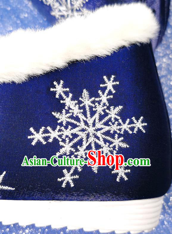 China Traditional Hanfu Embroidered Snowflake Shoes Ancient Princess Shoes Classical Royalblue Cloth Shoes China Traditional Hanfu Embroidered Snowflake Shoes Ancient Princess Shoes Classical Royalblue Cloth Shoes