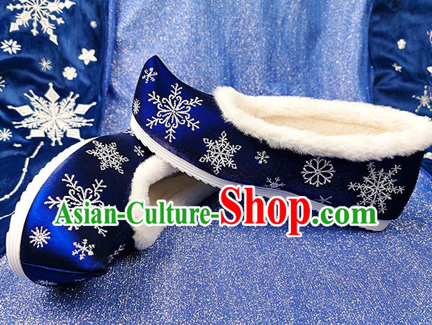 China Traditional Hanfu Embroidered Snowflake Shoes Ancient Princess Shoes Classical Royalblue Cloth Shoes China Traditional Hanfu Embroidered Snowflake Shoes Ancient Princess Shoes Classical Royalblue Cloth Shoes