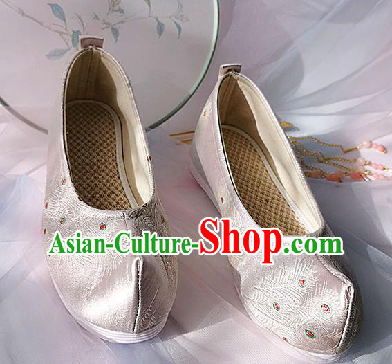 China Classical Pink Brocade Shoes Traditional Hanfu Embroidered Peacock Feather Shoes Ancient Princess Shoes China Classical Pink Brocade Shoes Traditional Hanfu Embroidered Peacock Feather Shoes Ancient Princess Shoes